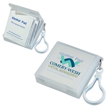 aerial view a clear handy pack sanitizing wipes with carabiner, image 1 of 2
