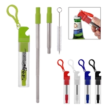 a group of straw kit with bottle opener