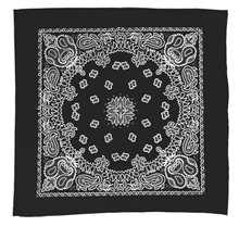 a black 22 bandana with stock paisley pattern