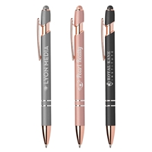aerial view a group of ellipse rose gold pen with stylus, image 1 of 6