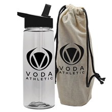 a natural bag & black lid & clear bottle garyline(r) the flair - 26 oz transparent tritan(tm) bottle in a cotton tote with flip straw lid