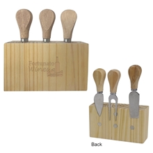 aerial view a natural 3- piece cheese cutlery tensils set, image 1 of 3
