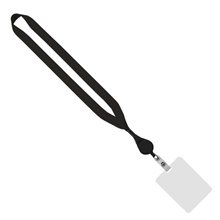 aerial view a black lanyard & black reel 3/4 retractable lanyard with 3 x 4 id badge, image 1 of 2