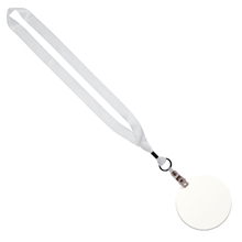 aerial view a white promotional 3/4 sublimated lanyard with 4 round id badge - imprint, image 1 of 2