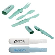 a group of arroyo ii bamboo fiber cutlery set