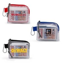 aerial view a group of first aid kit in a zippered clear nylon bag, image 1 of 2
