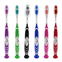 a group of stand up suction toothbrush with tongue scraper