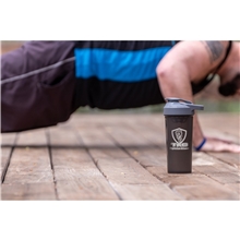 aerial view a group of 27 oz usa made protein sport shaker bottle, image 1 of 2