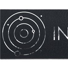 aerial view a black 2 badge satin ribbon w / foil print, image 1 of 2