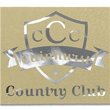 aerial view a gold 3 badge custom satin ribbon imprint w / foil print, image 1 of 2