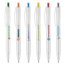 a group of aqua clear - rpet recycled plastic pen - colorjet