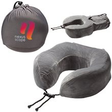 aerial view a gray snuggle memory foam neck pillow, image 1 of 2