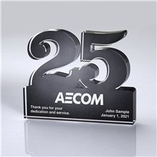 a clear with black back freestanding 25 year anniversary award