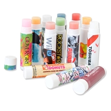 aerial view a group of flavored lip balm, image 1 of 2