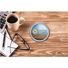 aerial view a group of radiant leather coaster with brass - plated multiple leather color choices, image 1 of 5