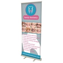 aerial view a group of economy ideal retractor banner display - 31-1/2, image 1 of 6