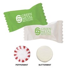 aerial view a group of individually wrapped mints, image 1 of 15