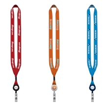 a group of 3/4 dye - sublimated lanyard with metal crimp retractable badge reel
