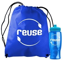aerial view a group of bottle in non - woven drawstring backpack kit, image 1 of 17