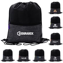 aerial view a group of x line drawstring backpack, image 1 of 2