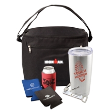 aerial view a group of everything but the beer embroidered duffel bag gift set, image 1 of 3