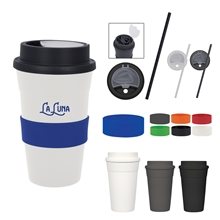 aerial view a group of 16 oz travel tumbler with straw, image 1 of 25