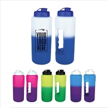 aerial view a group of 32 oz mood color changing grip water bottle with flip top cap, image 1 of 5