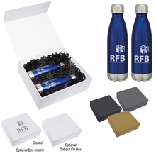 aerial view a group of 16 oz swiggy stainless steel bottle gift set, image 1 of 10