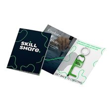 a group of greeting card with stainless steel no touch tool with stylus and bottle opener