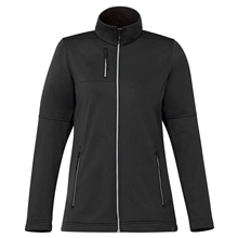 aerial view a black womens joris eco waterproof softshell jacket, image 1 of 5