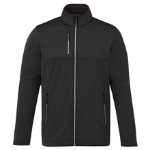 aerial view a black mens joris eco waterproof softshell jacket, image 1 of 7