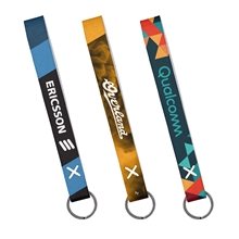 a group of strickland dye - sublimated felt wrist keychain with metal split ring