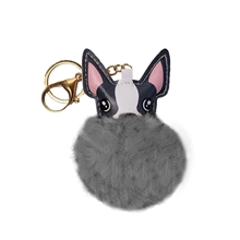 aerial view a gray/black/white dog super plush keychain, image 1 of 3