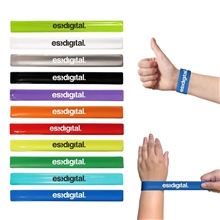 aerial view a group of silicone vinyl slap bracelet, image 1 of 2