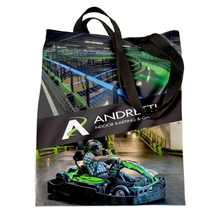 a white 13.5w x 15.5h sublimated tote bag