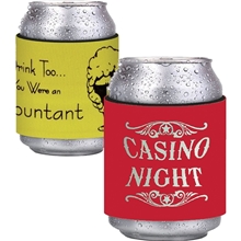 aerial view a group of custom promotional slap wrap koozie, image 1 of 2