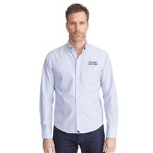 aerial view a untuckit blue mens untuckit hillside select wrinkle - free long sleeve button up shirt, image 1 of 5