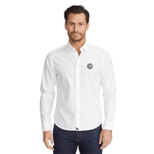 aerial view a white mens untuckit las cases wrinkle - free long sleeve button up shirt, image 1 of 5