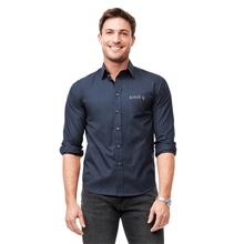 aerial view a navy mens untuckit castello wrinkle - free long sleeve slim - fit button up shirt, image 1 of 5