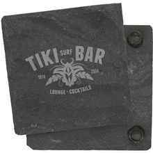 aerial view a charcoal grey single square slate coaster, image 1 of 2