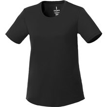 aerial view a black (995) womens omi short sleeve performance tech tee, image 1 of 2