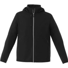 aerial view a black (995) mens flint lightweight water resistant jacket with hood, image 1 of 5
