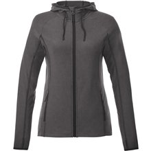 aerial view a black smoke heather (994) womens kaiser stretch knit full zip lightweight jacket hoodie, image 1 of 8