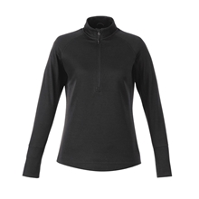 aerial view a black (995) womens crane performance knit half zip with thumb holes, image 1 of 2