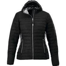 aerial view a black (995) womens silverton lightweight packable insulated puffer jacket, image 1 of 5