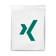 aerial view a clear 3 5/16 x 4 1/4 printed vertical vinyl pouch, image 1 of 2