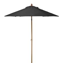 a black 7 wood - grain steel market umbrella