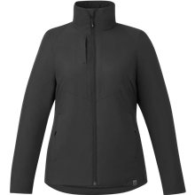 aerial view a black (995) womens kyes eco packable insulated jacket, image 1 of 5