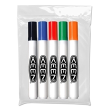 aerial view a clear bag with 5 markers chisel tip dry erase markers - usa made - 5 pk, image 1 of 2