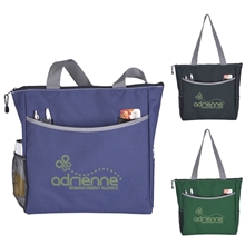 a group of recycled pet transport it tote bag with water bottle pocket